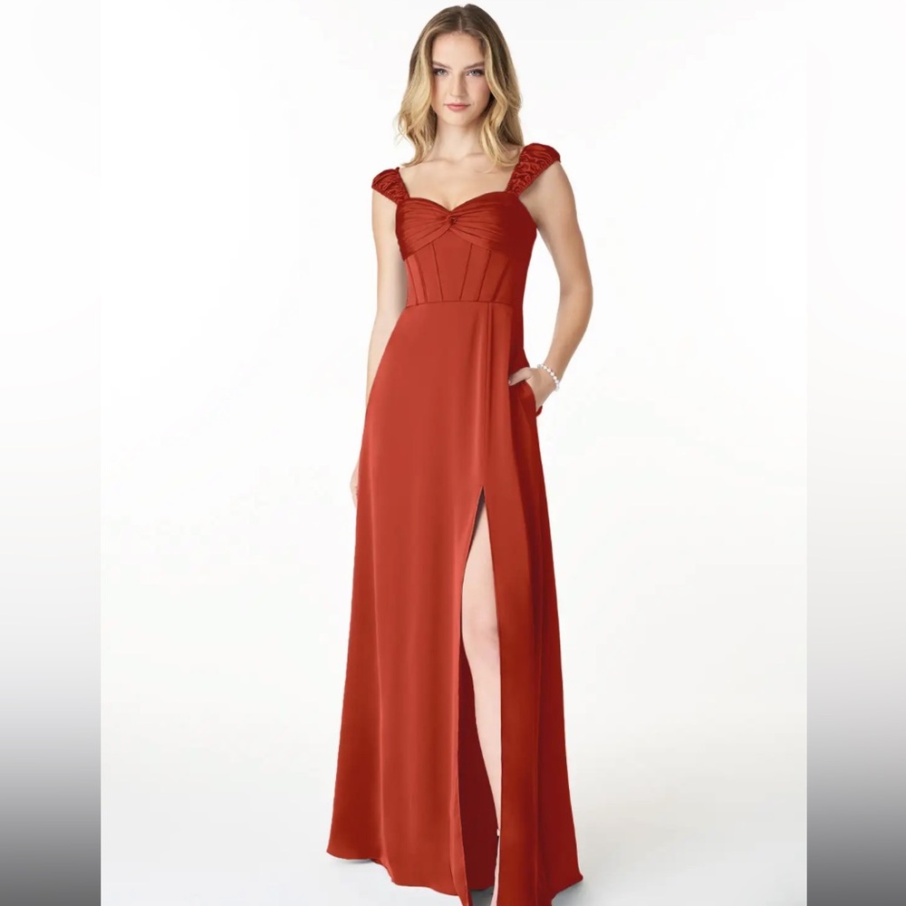 Azazie Eve Rust Red Sweetheart A Line Prom Dress Evening Gown Satin Feminine